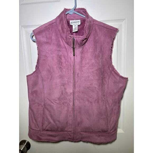 Pendleton Vest Women's Pink Zip Front Two Pockets Faux Leather Suede size XL - Picture 1 of 6